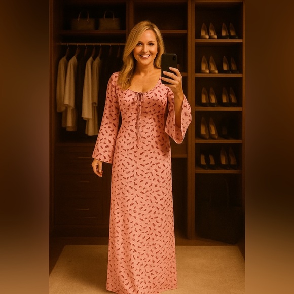 STAUD,MUSHROOM DRESS, Long Sleeve Maxi Dress Boho Retro Chic Size 6 (MSRP$395) - Picture 4 of 16